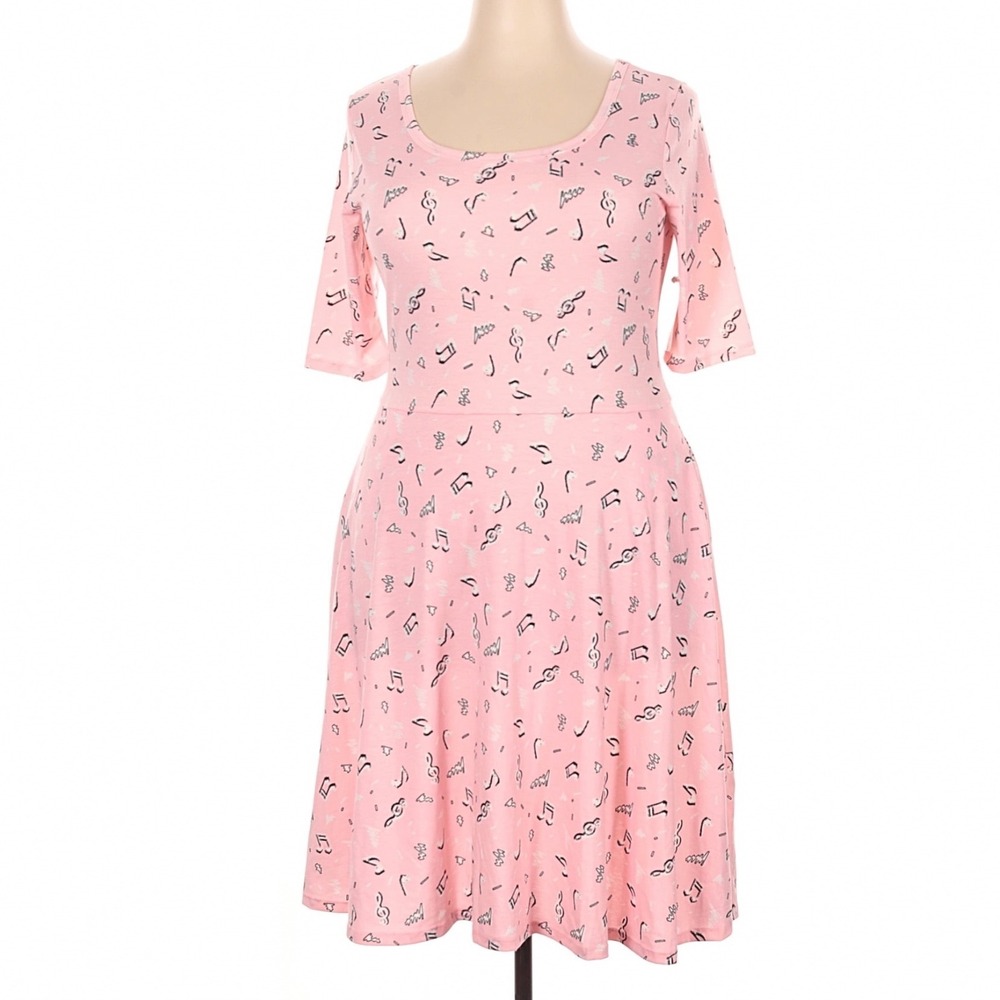 LuLaRoe Womens Dress Size 2XL Nicole Pink Music Teacher Skater Pockets XXL NWT‎
